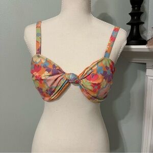 Pink Lily Multicolor Floral Knot Bikini  - Small Top Medium Bottom